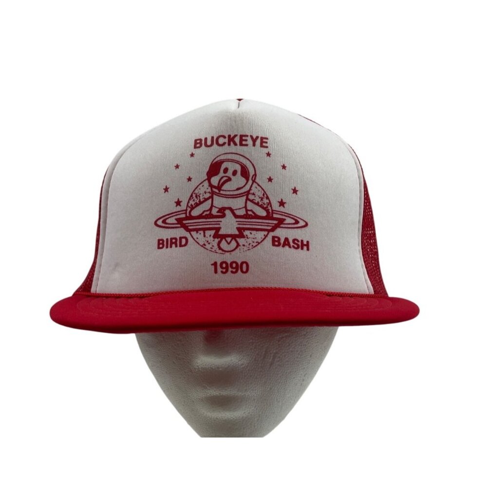 Vintage Buckeye Bird Bash 1990 Red & White Foam Snapback Trucker Hat Thunderbird